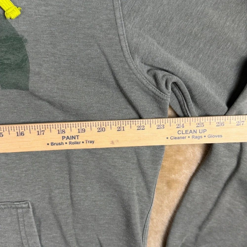 The North Face Mens Gray Distressed Logo Pullover Hoodie Size Large Neon Yellow